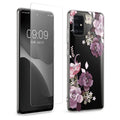 kwmobile Hülle kompatibel mit Samsung Galaxy A51 Handyhülle - Silikon Case transparent - Mit Glas Schutzfolie - Blumenblüten und Rosen Pastelllila Transparent Pastelllila  [dsg01]