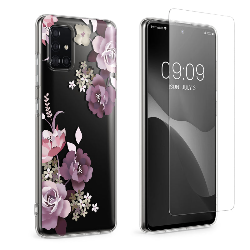 kwmobile Case Compatible with Samsung Galaxy A51 Phone Case Silicone Cover transparent With Glass Screen Protector