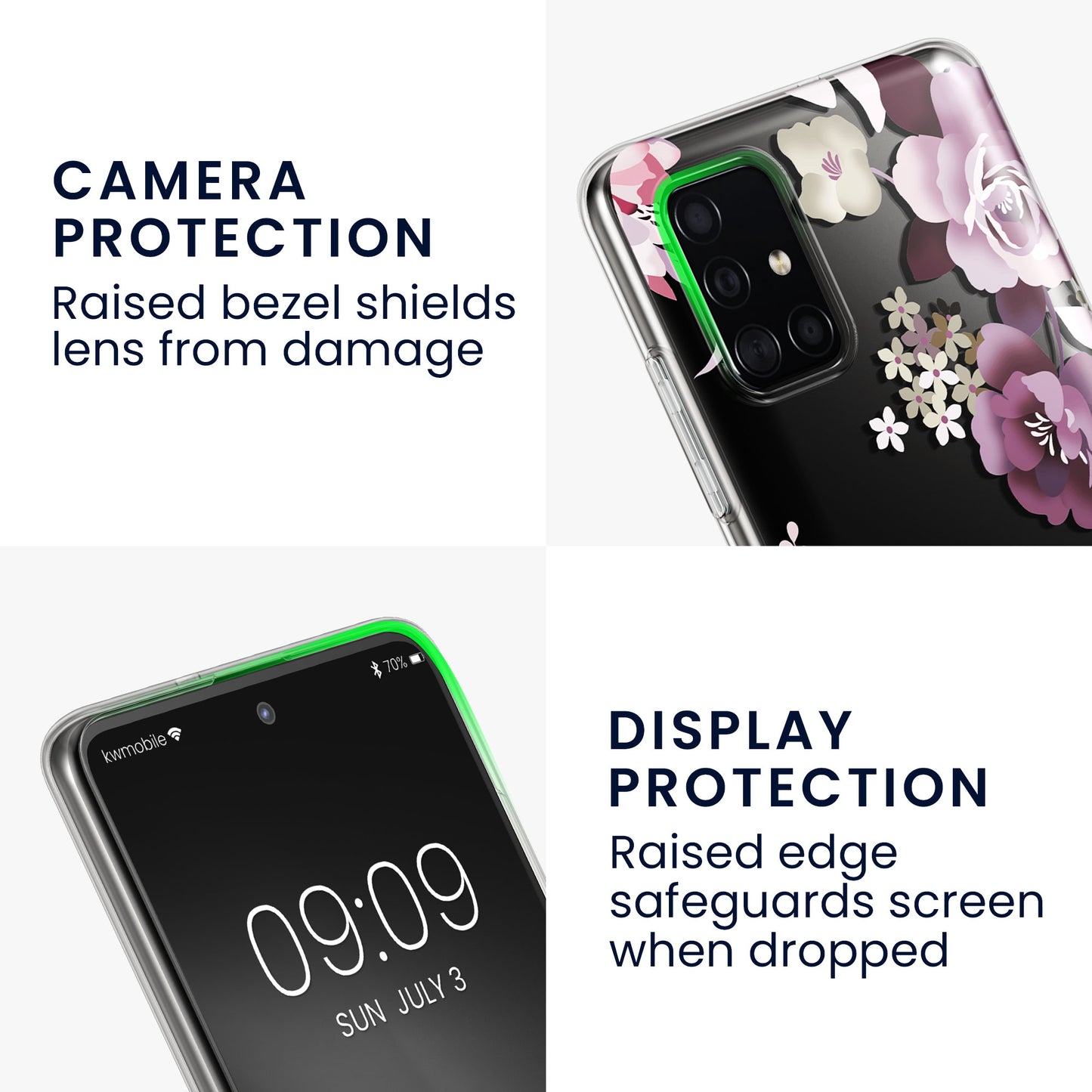 kwmobile Case Compatible with Samsung Galaxy A51 Phone Case Silicone Cover transparent With Glass Screen Protector