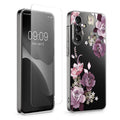 kwmobile Hülle kompatibel mit Samsung Galaxy A36 5G Handyhülle - Silikon Case transparent - Mit Glas Schutzfolie - Blumenblüten und Rosen Pastelllila Transparent Pastelllila  [dsg01]