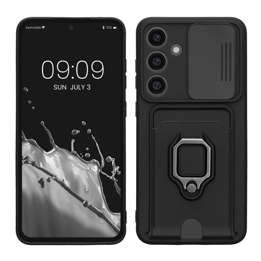 kwmobile Handyhülle kompatibel mit Samsung Galaxy S24 FE - Softcase mit Kameraschutz - Kartenfach - Schwarz Schwarz  