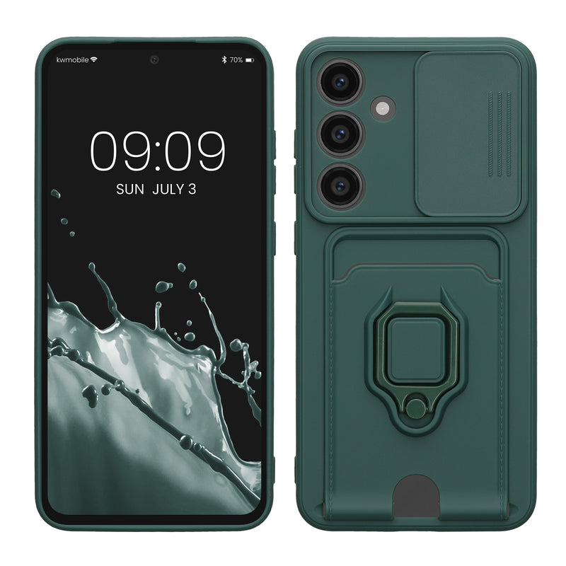 kwmobile Handyhülle kompatibel mit Samsung Galaxy S24 FE - Softcase mit Kameraschutz - Kartenfach - Moosgrün Moosgrün  