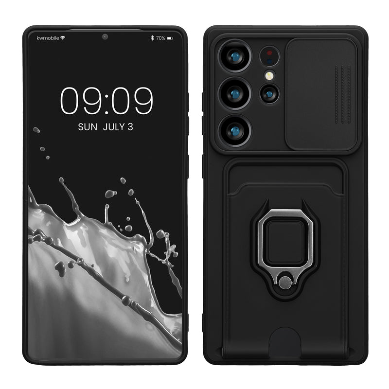 kwmobile Handyhülle kompatibel mit Samsung Galaxy S25 Ultra - Softcase mit Kameraschutz - Kartenfach - Schwarz Schwarz  