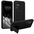 kwmobile Handyhülle kompatibel mit Samsung Galaxy S24 - Hülle mit Fingerhalter und Standfunktion - Silikon Case Handy Cover in Schwarz Schwarz  