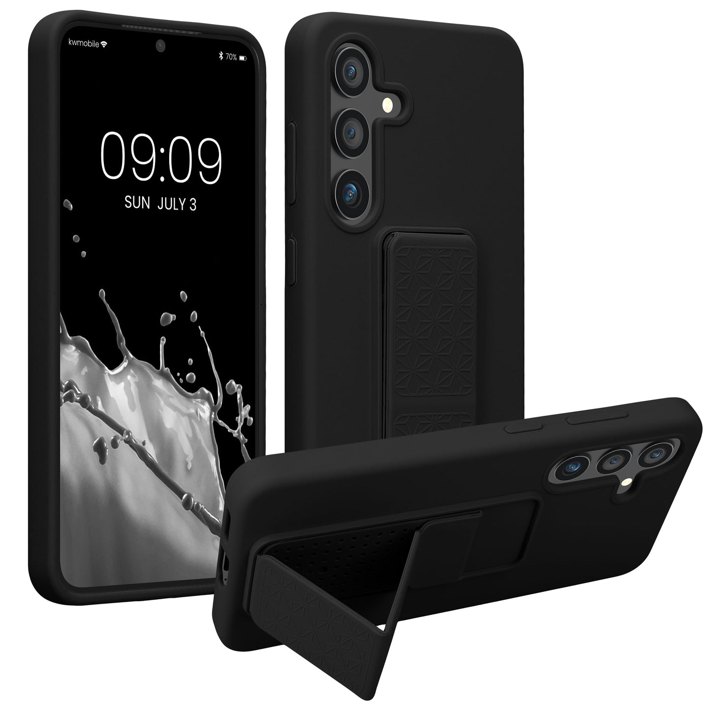 kwmobile Phone Case for Samsung Galaxy S24 Case with Finger Holder and Stand Protective Cover
