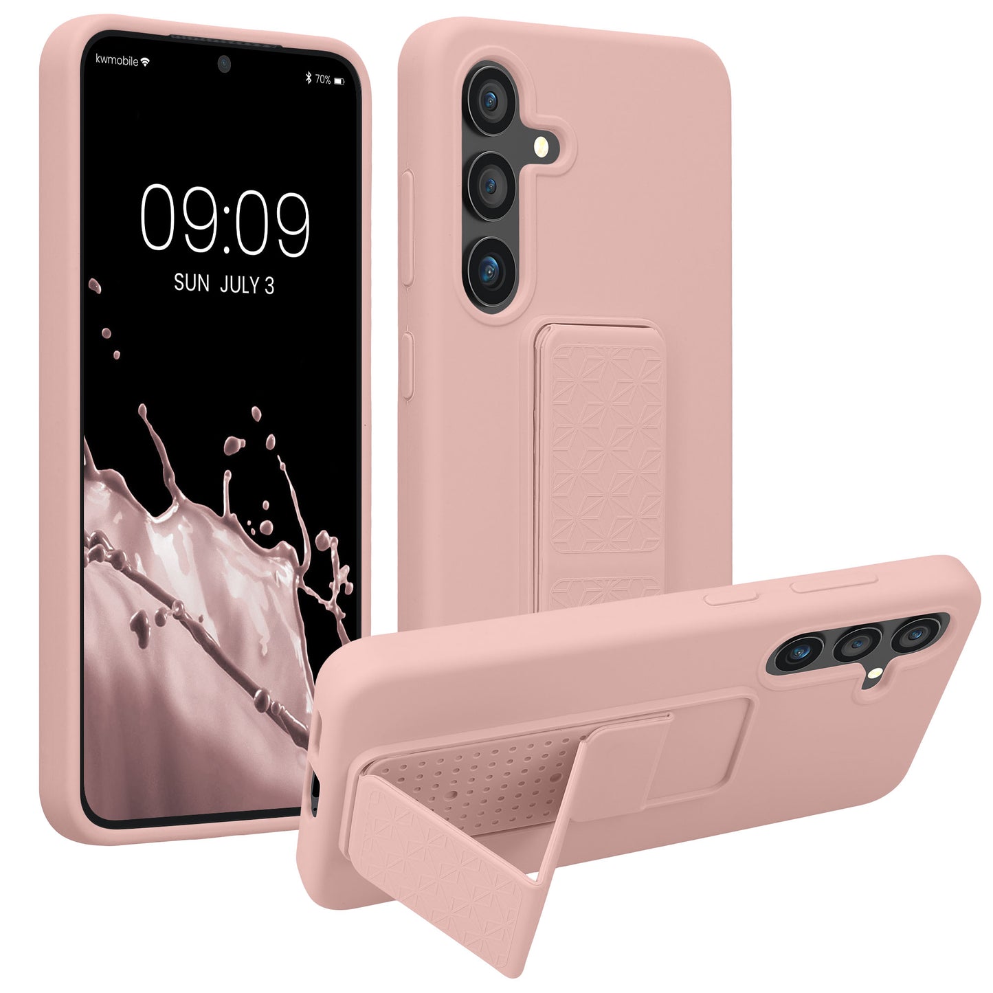 kwmobile Handyhülle kompatibel mit Samsung Galaxy S24 - Hülle mit Fingerhalter und Standfunktion - Silikon Case Handy Cover in Altrosa Altrosa  