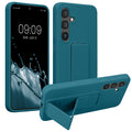 kwmobile Handyhülle kompatibel mit Samsung Galaxy S24 - Hülle mit Fingerhalter und Standfunktion - Silikon Case Handy Cover in Petrol matt Petrol matt  