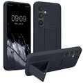 kwmobile Handyhülle kompatibel mit Samsung Galaxy S24 - Hülle mit Fingerhalter und Standfunktion - Silikon Case Handy Cover in Heidelbeerblau Heidelbeerblau  