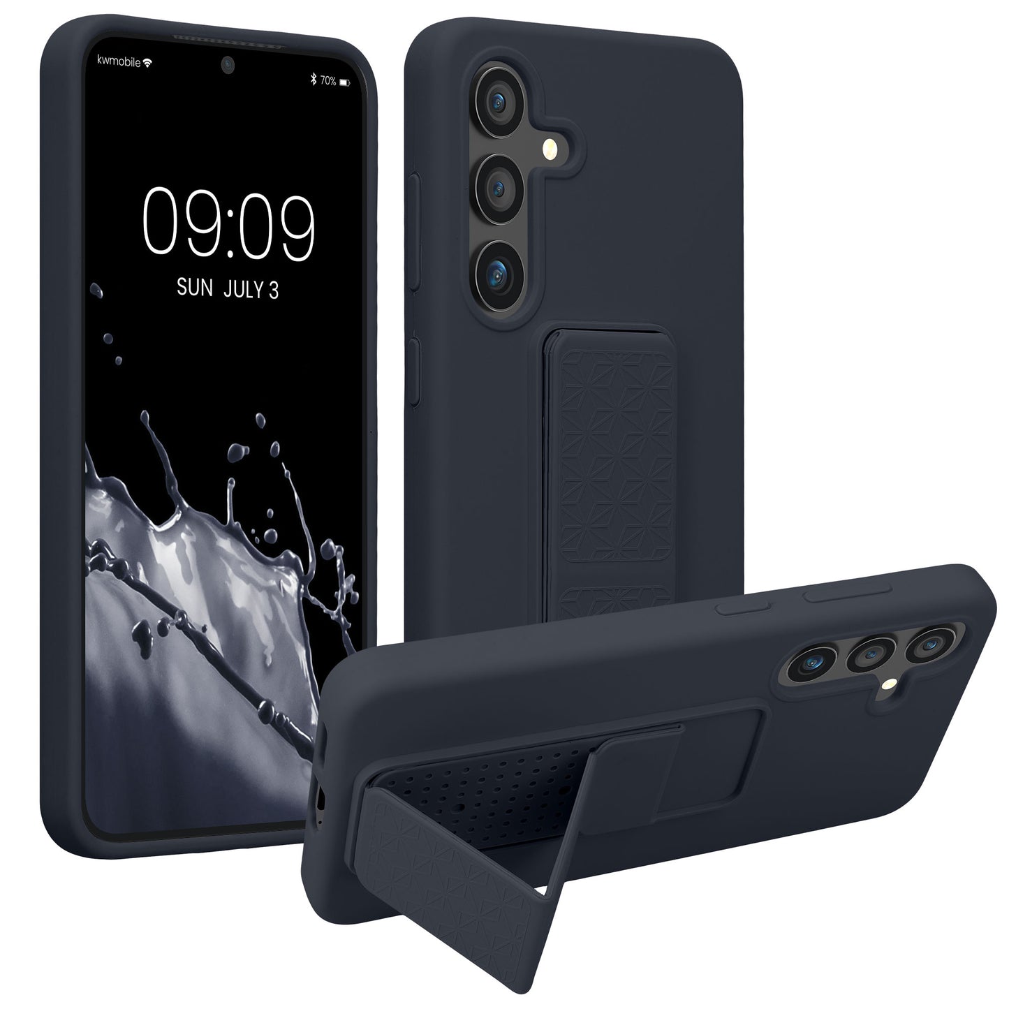 kwmobile Handyhülle kompatibel mit Samsung Galaxy S24 - Hülle mit Fingerhalter und Standfunktion - Silikon Case Handy Cover in Heidelbeerblau Heidelbeerblau  