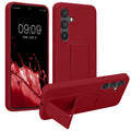 kwmobile Handyhülle kompatibel mit Samsung Galaxy S24 - Hülle mit Fingerhalter und Standfunktion - Silikon Case Handy Cover in Rhabarber Rot Rhabarber Rot  