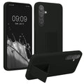 kwmobile Handyhülle kompatibel mit Samsung Galaxy S24 Plus - Hülle mit Fingerhalter und Standfunktion - Silikon Case Handy Cover in Schwarz Schwarz  
