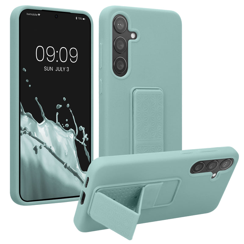 kwmobile Handyhülle kompatibel mit Samsung Galaxy S24 Plus - Hülle mit Fingerhalter und Standfunktion - Silikon Case Handy Cover in Mintgrün Mintgrün  