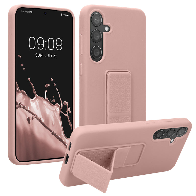 kwmobile Handyhülle kompatibel mit Samsung Galaxy S24 Plus - Hülle mit Fingerhalter und Standfunktion - Silikon Case Handy Cover in Altrosa Altrosa  