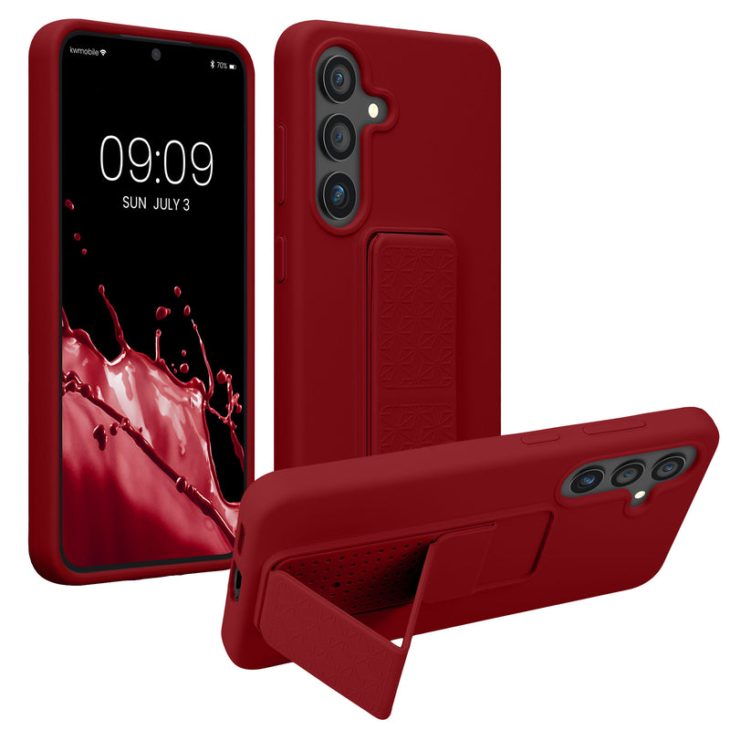 kwmobile Handyhülle kompatibel mit Samsung Galaxy S25 - Hülle mit Fingerhalter und Standfunktion - Silikon Case Handy Cover in Rhabarber Rot Rhabarber Rot  