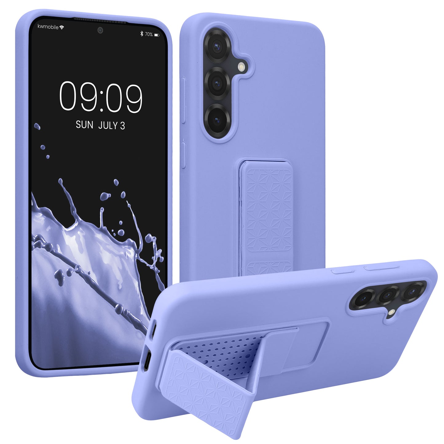 kwmobile Handyhülle kompatibel mit Samsung Galaxy S25 Plus - Hülle mit Fingerhalter und Standfunktion - Silikon Case Handy Cover in Lavendel Lavendel  