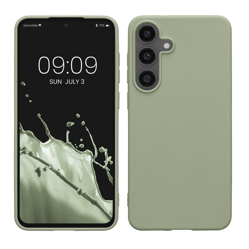 kwmobile Hülle kompatibel mit Samsung Galaxy S25 FE Hülle - weiches TPU Silikon Case - Cover geeignet für kabelloses Laden - Graugrün Graugrün  