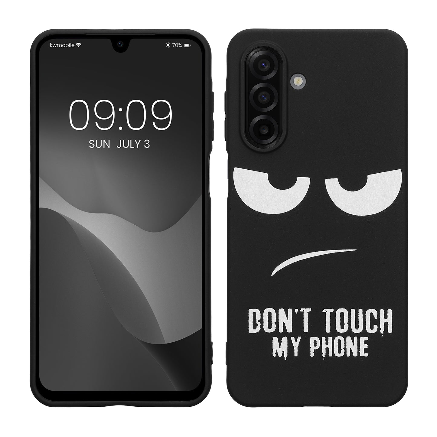 kwmobile Hülle kompatibel mit Samsung Galaxy A17 4G / 5G - Handyhülle Silikon Case - Don't touch my Phone Weiß Schwarz Weiß  [dsg01]