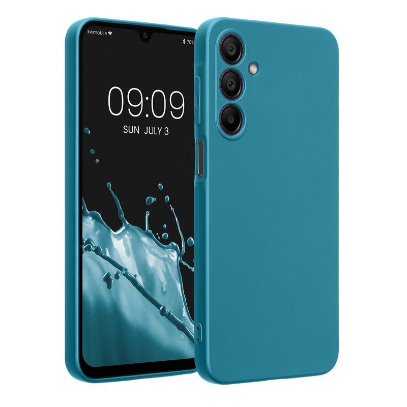 kwmobile Handyhülle kompatibel mit Samsung Galaxy A16 5G Hülle - weiche Silikon Case metallisch schimmernd in Metallic Karibikblau Metallic Karibikblau  