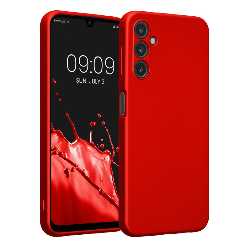 kwmobile Handyhülle kompatibel mit Samsung Galaxy A14 5G Hülle - weiche Silikon Case metallisch schimmernd in Metallic Dunkelrot Metallic Dunkelrot  
