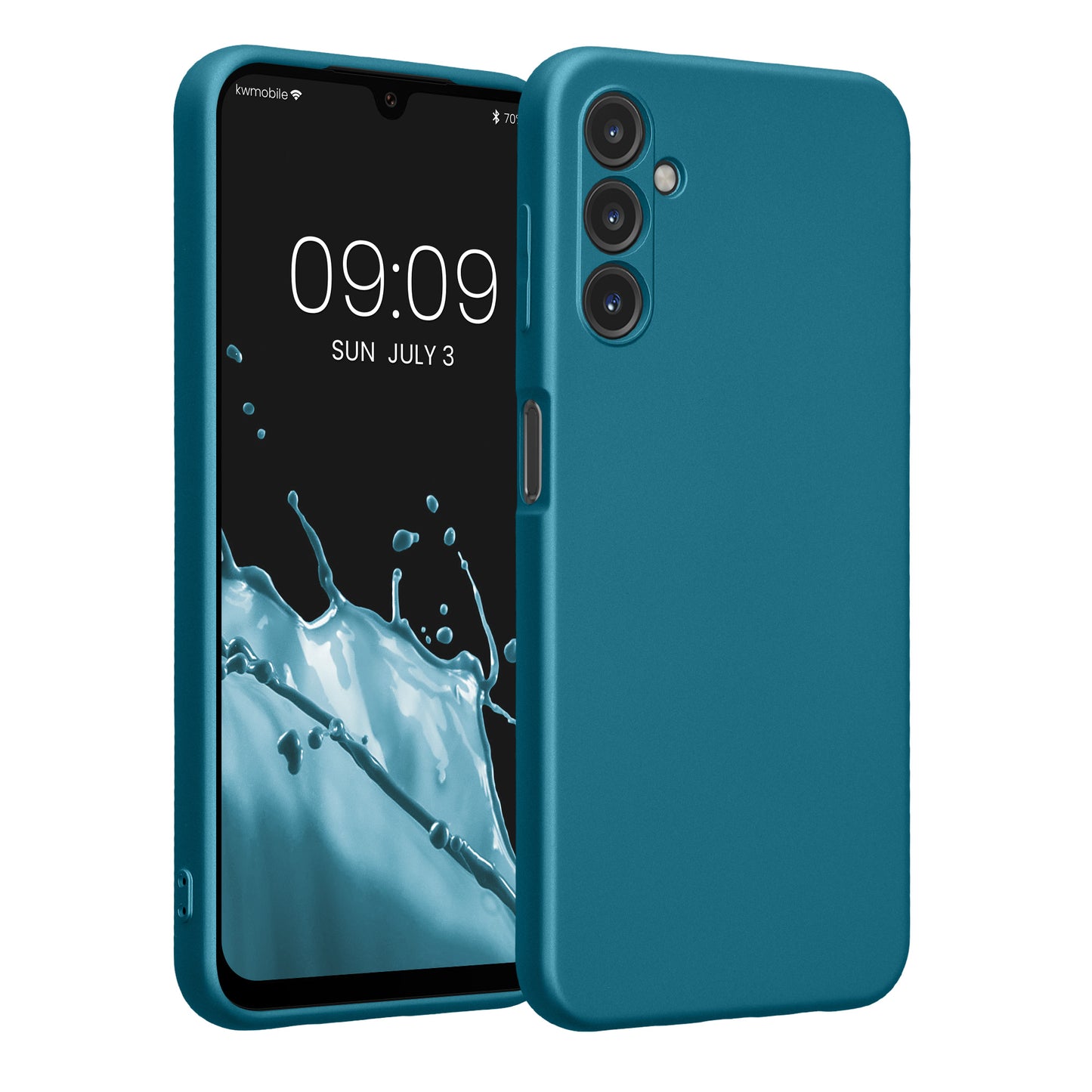 kwmobile Handyhülle kompatibel mit Samsung Galaxy A14 5G Hülle - weiche Silikon Case metallisch schimmernd in Metallic Karibikblau Metallic Karibikblau  