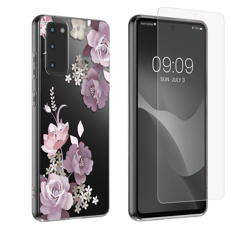 kwmobile Case Compatible with Samsung Galaxy S20 FE Phone Case Silicone Cover Transparent With Glass Screen Protector