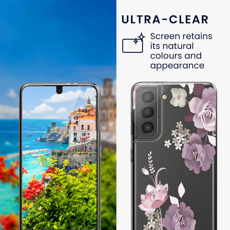 kwmobile Case Compatible with Samsung Galaxy S21 Phone Case Silicone Case Transparent with Glass Protector