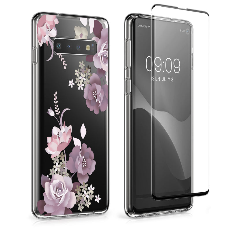 kwmobile Case Compatible with Samsung Galaxy S10 Phone Case Silicone Cover transparent with Glass Screen Protector