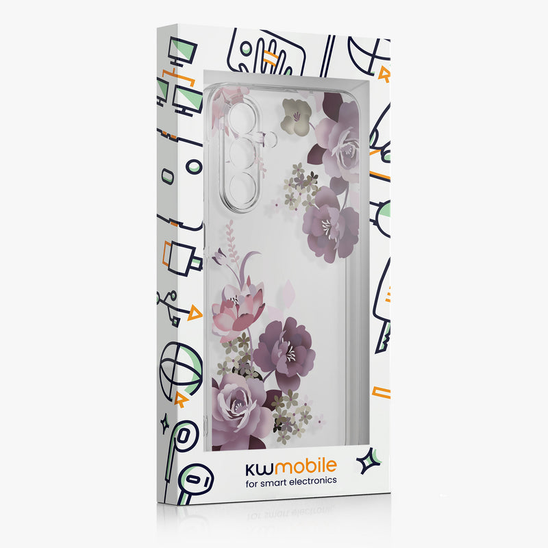 kwmobile Case Compatible with Samsung Galaxy A17 4G / 5G - Silicone Case Transparent - with Glass Screen Protector - Floral Blossoms and Roses Transparent