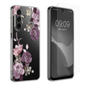kwmobile Case Compatible with Samsung Galaxy A17 4G / 5G - Silicone Case Transparent - with Glass Screen Protector - Floral Blossoms and Roses Transparent