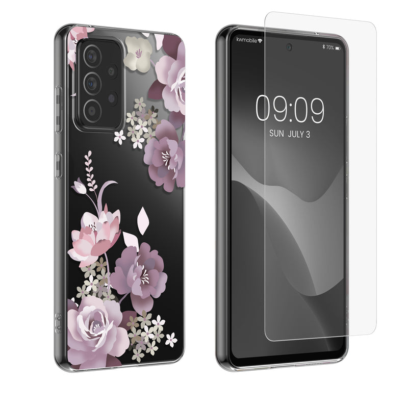 kwmobile Case Compatible with Samsung Galaxy A52 / A52 5G / A52s 5G Cell Phone Cover - Silicone Case Transparent - With Glass Screen Protector