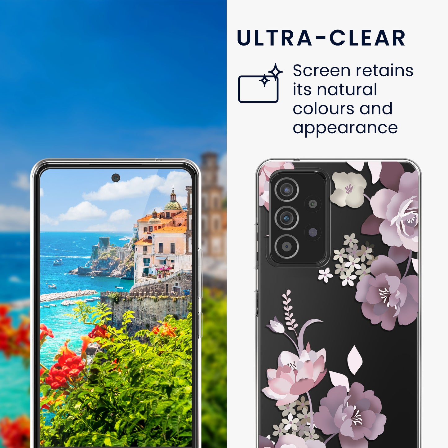 kwmobile Case Compatible with Samsung Galaxy A52 / A52 5G / A52s 5G Cell Phone Cover - Silicone Case Transparent - With Glass Screen Protector