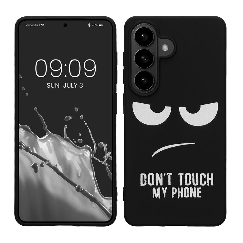 kwmobile Hülle kompatibel mit Samsung Galaxy S26 - Handyhülle Silikon Case - Don't touch my Phone Weiß Schwarz Weiß  [dsg01]