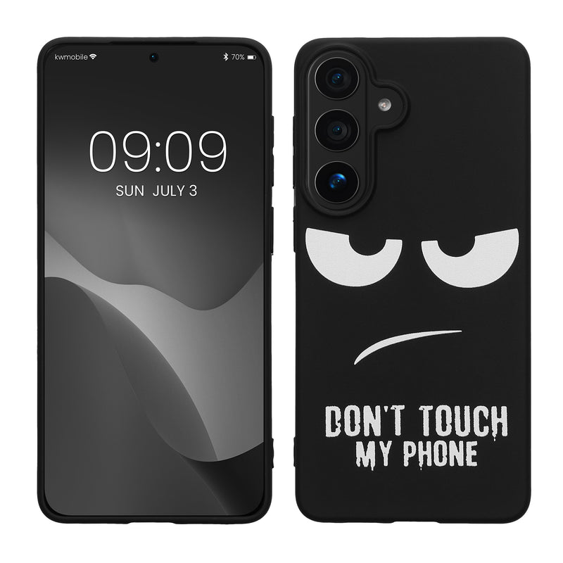 kwmobile Hülle kompatibel mit Samsung Galaxy S26 Plus - Handyhülle Silikon Case - Don't touch my Phone Weiß Schwarz Weiß  [dsg01]