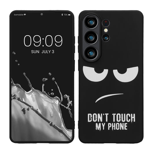 kwmobile Hülle kompatibel mit Samsung Galaxy S26 Ultra - Handyhülle Silikon Case - Don't touch my Phone Weiß Schwarz Weiß  [dsg01]