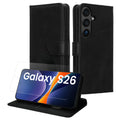 kwmobile Kunstleder Handyhülle kompatibel mit Samsung Galaxy S26 Hülle - Brieftaschen Schutzhülle aus PU-Leder mit Displayschutz und RFID-Schutz - Schwarz Schwarz  
