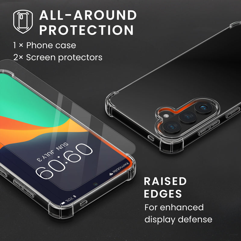 kwmobile Case Compatible with Samsung Galaxy S26 - Phone Cover with 2x Glass Screen Protector