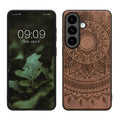 kwmobile Hülle kompatibel mit Samsung Galaxy S26 Hülle - Holz Case - Handy Cover - TPU Handyhülle in Dunkelbraun Indische Sonne Dunkelbraun  [dsg02]