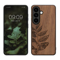kwmobile Hülle kompatibel mit Samsung Galaxy S26 Hülle - Holz Case - Handy Cover - TPU Handyhülle in Dunkelbraun Blätterzweig Dunkelbraun  [dsg03]