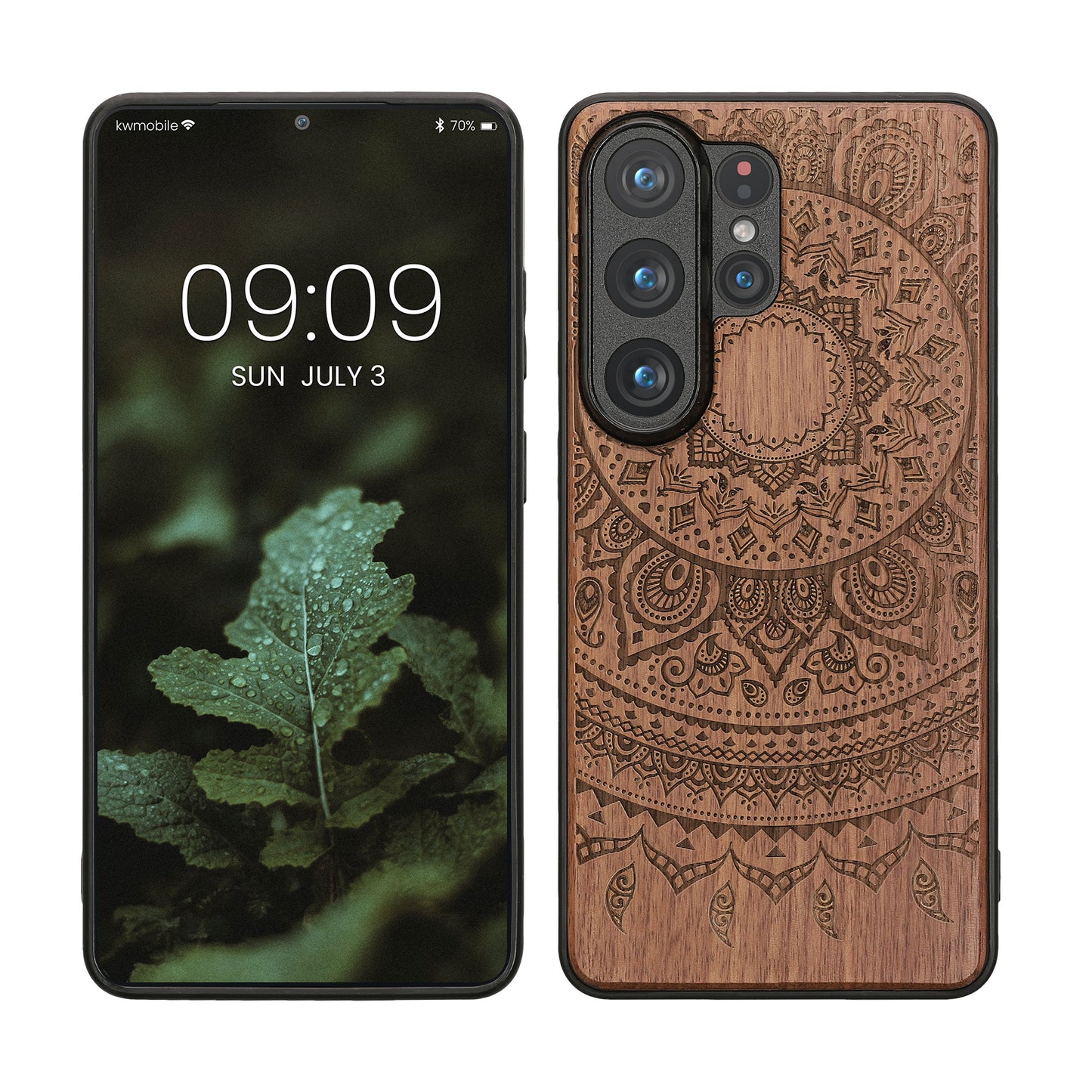 kwmobile Hülle kompatibel mit Samsung Galaxy S26 Ultra Hülle - Holz Case - Handy Cover - TPU Handyhülle in Dunkelbraun Indische Sonne Dunkelbraun  [dsg02]