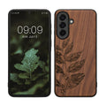 kwmobile Hülle kompatibel mit Samsung Galaxy A57 5G Hülle - Holz Case - Handy Cover - TPU Handyhülle in Dunkelbraun Blätterzweig Dunkelbraun  [dsg03]