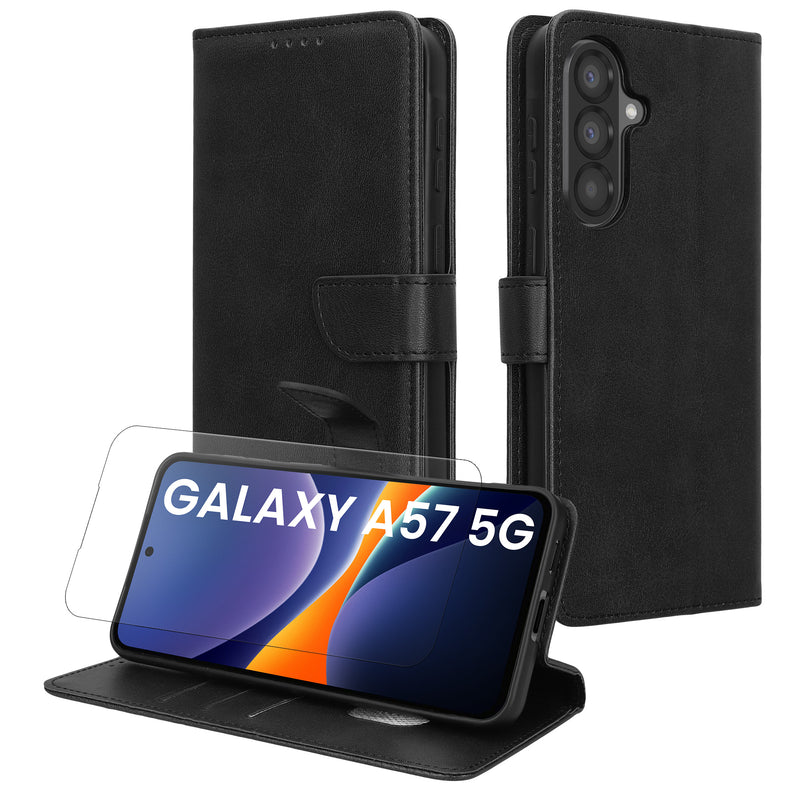 kwmobile Kunstleder Handyhülle kompatibel mit Samsung Galaxy A57 5G Hülle - Brieftaschen Schutzhülle aus PU-Leder mit Displayschutz und RFID-Schutz - Schwarz Schwarz  