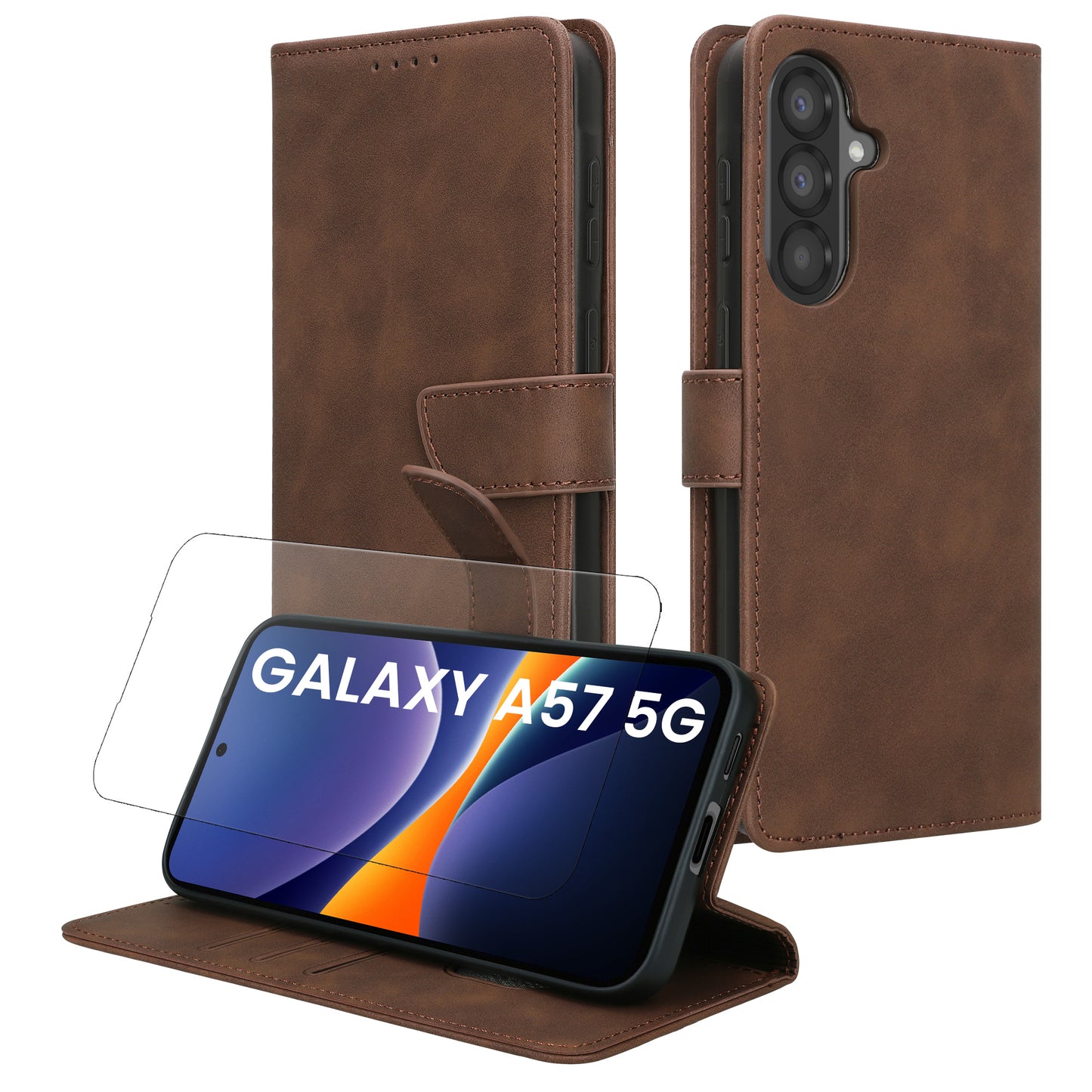 kwmobile Kunstleder Handyhülle kompatibel mit Samsung Galaxy A57 5G Hülle - Brieftaschen Schutzhülle aus PU-Leder mit Displayschutz und RFID-Schutz - Dunkelbraun Dunkelbraun  