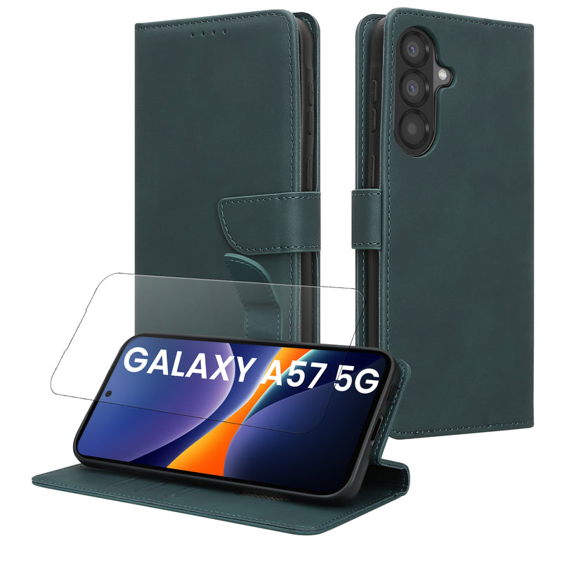 kwmobile Kunstleder Handyhülle kompatibel mit Samsung Galaxy A57 5G Hülle - Brieftaschen Schutzhülle aus PU-Leder mit Displayschutz und RFID-Schutz - Petrol Petrol  