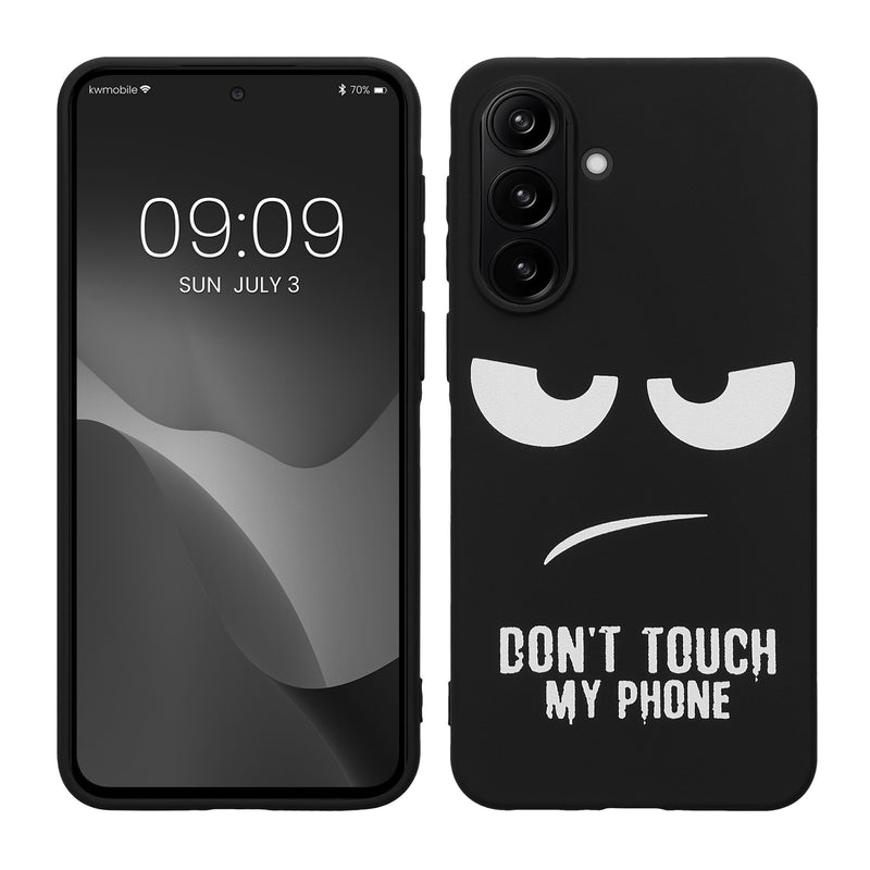 kwmobile Hülle kompatibel mit Samsung Galaxy A37 5G - Handyhülle Silikon Case - Don't touch my Phone Weiß Schwarz Weiß  [dsg01]