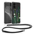 kwmobile Necklace Case kompatibel mit Motorola Moto G14 Hülle - Silikon Cover mit Handykette - Lavendel Grün Transparent Blumenhalme Lavendel Lavendel  [dsg02]