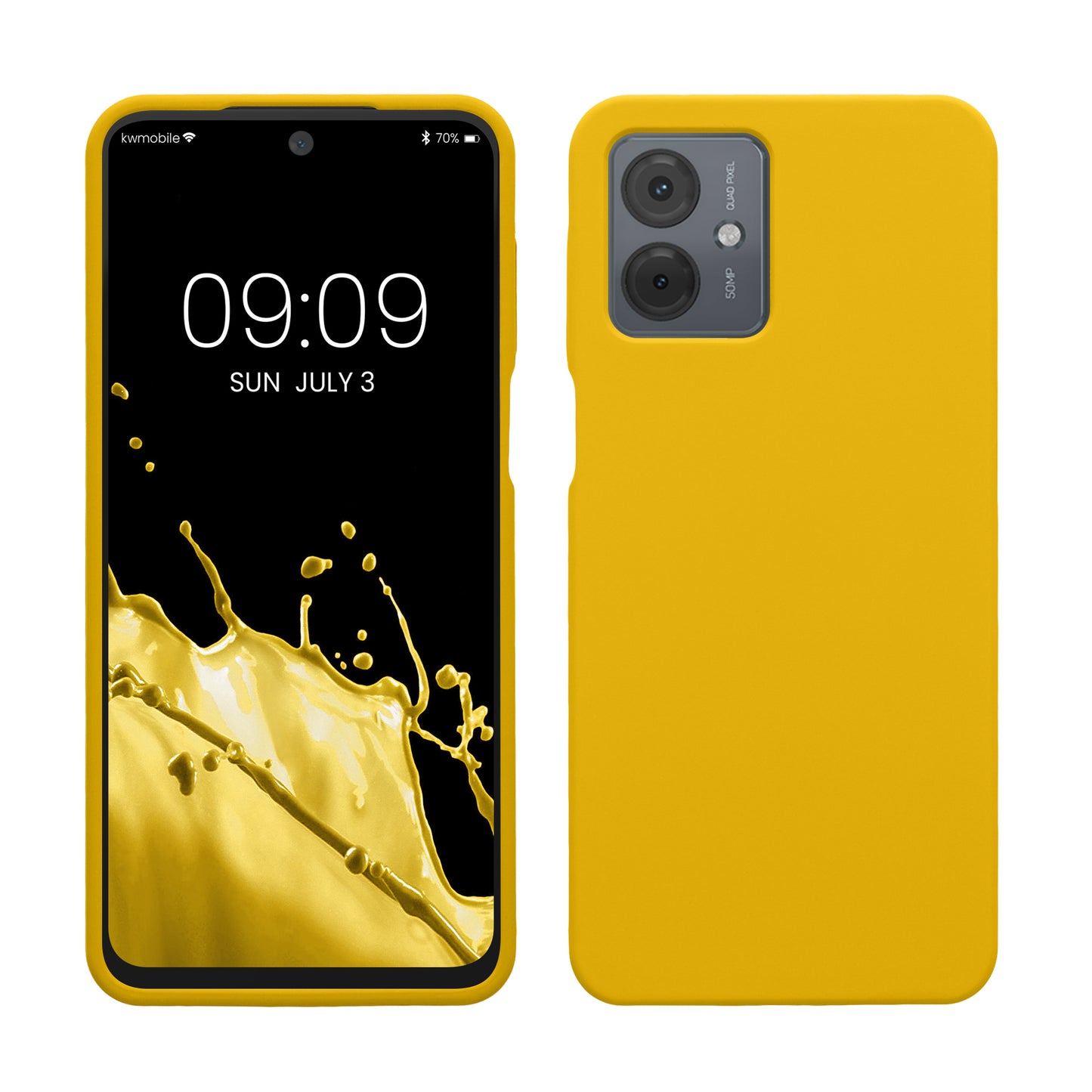 kwmobile Hülle kompatibel mit Motorola Moto G14 Hülle - Silikon Handy Case - Handyhülle weiche Oberfläche - kabelloses Laden - Strahlend Gelb Strahlend Gelb  