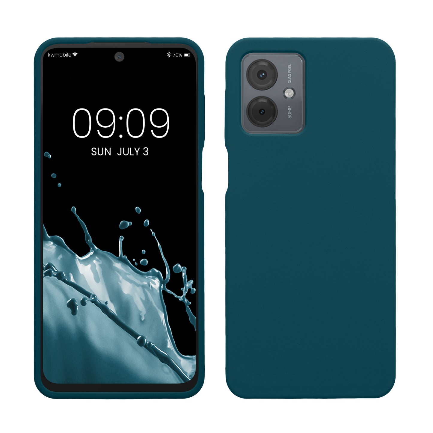 kwmobile Hülle kompatibel mit Motorola Moto G14 Hülle - Silikon Handy Case - Handyhülle weiche Oberfläche - kabelloses Laden - Petrol Petrol  