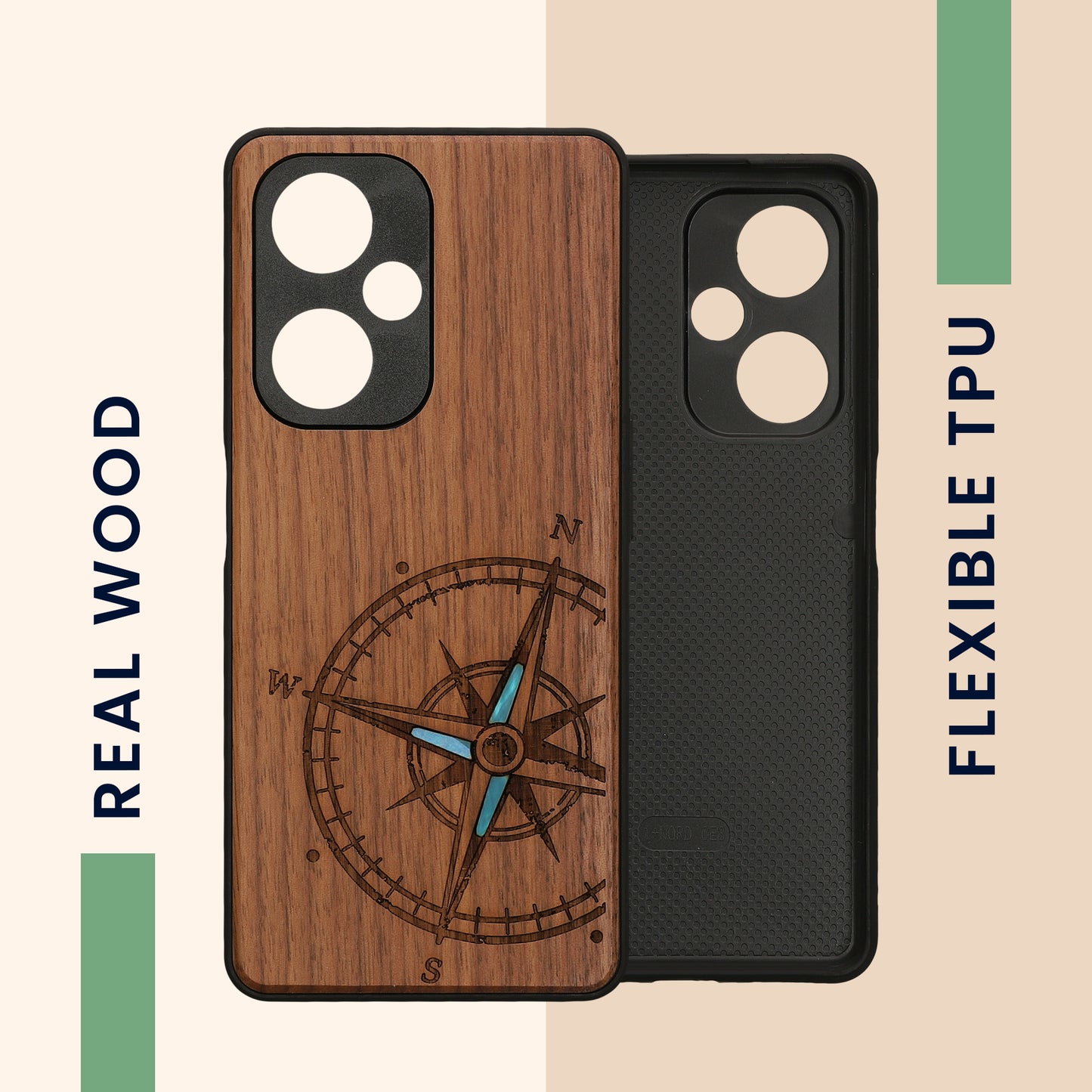 kwmobile Case Compatible with OnePlus Nord CE 3 Lite 5G / Nord N30 5G Case - Phone Cover - TPU Phone Case Vintage Compass with Mother of Pearl
