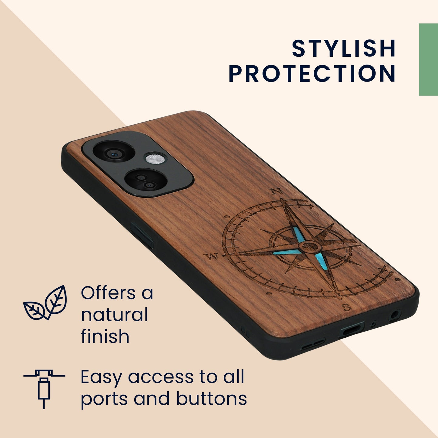 kwmobile Case Compatible with OnePlus Nord CE 3 Lite 5G / Nord N30 5G Case - Phone Cover - TPU Phone Case Vintage Compass with Mother of Pearl