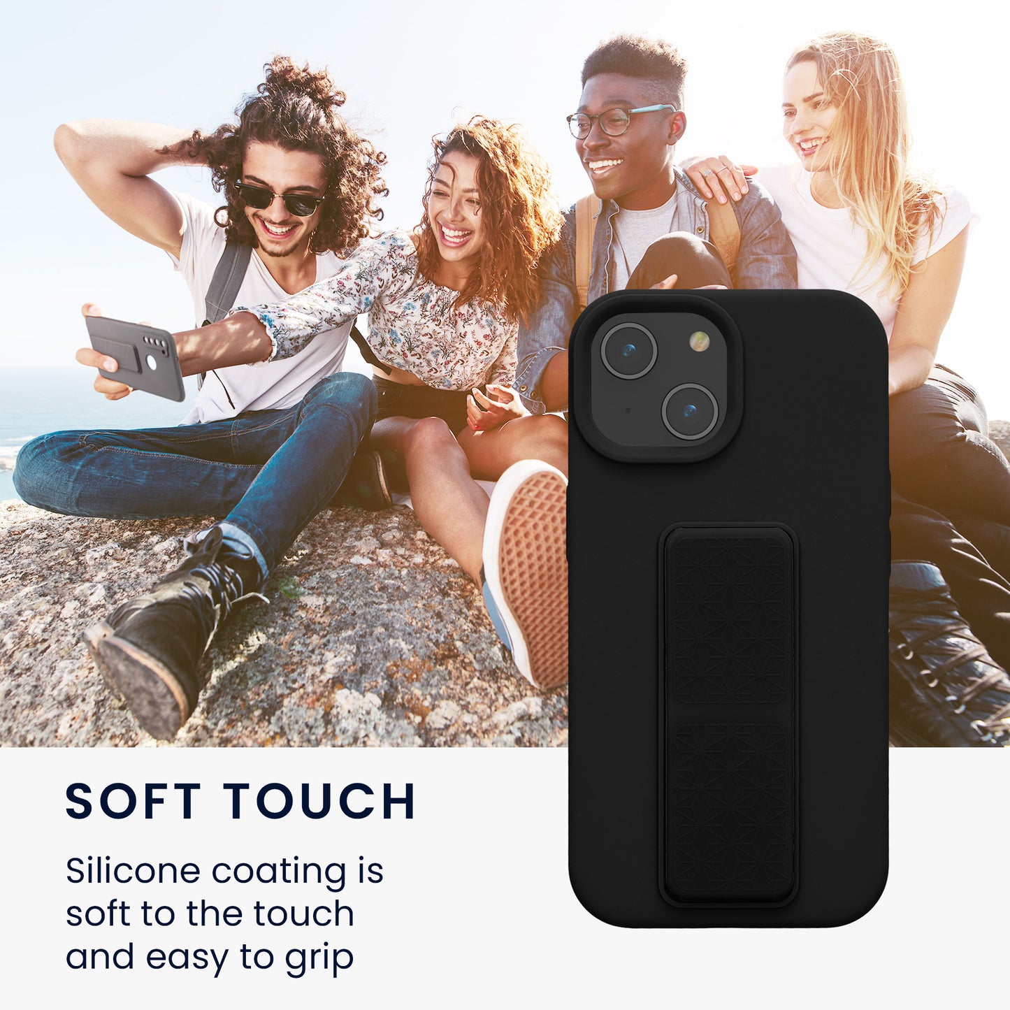 kwmobile Phone Case for Apple iPhone 15 Case with Finger Holder and Stand Protective Cover